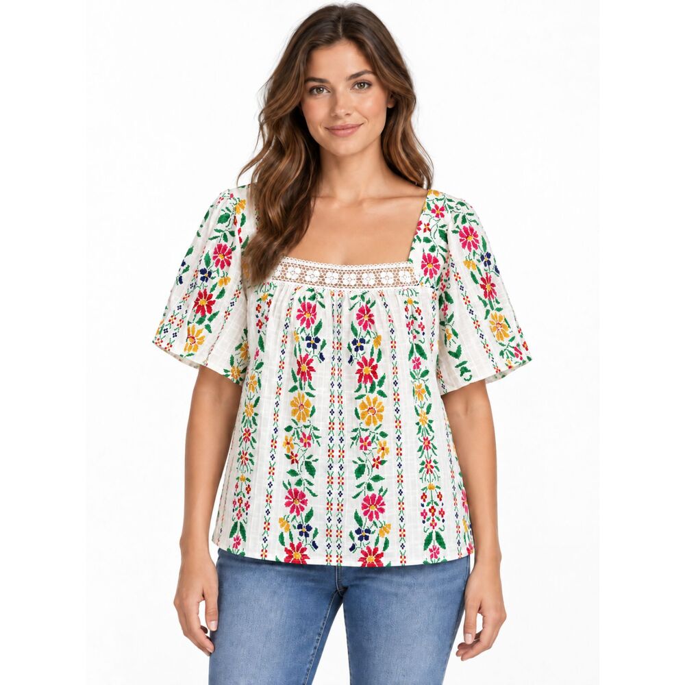 Draper James Square Neck Floral Blouse XL